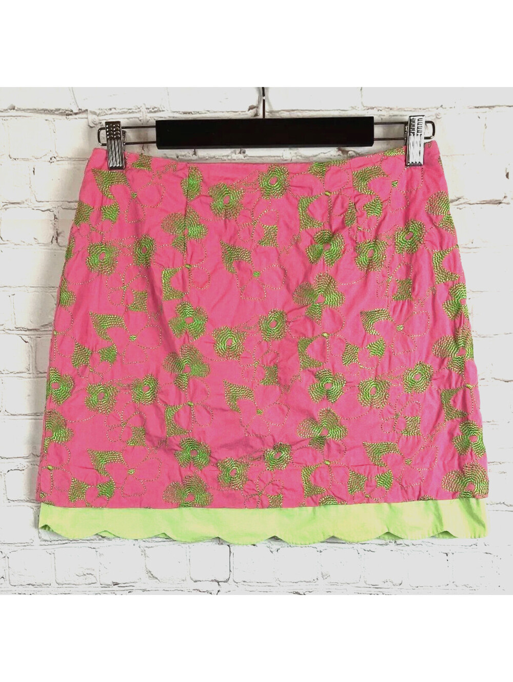 LILLY PULITZER pink green logo embroidered A-line skirt size 4